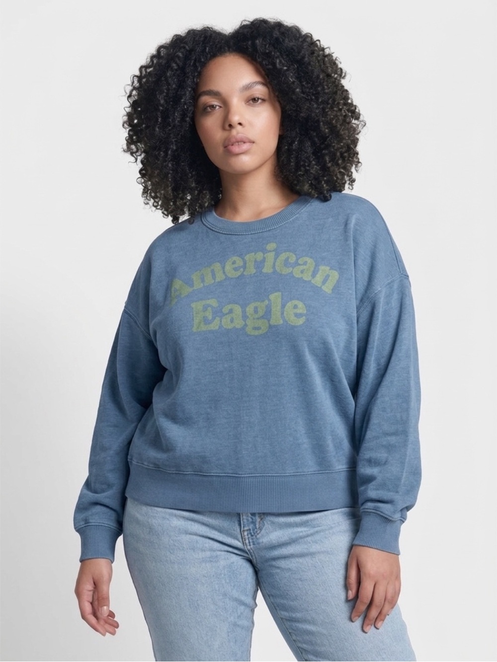 American Eagle Graphic Crewneck Sweatshirt Blue Green Logo L - Picture 3 of 3